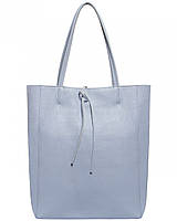 Шопер Takeasy Блакитний - Італійська жіноча м’яка сумка-шопер із натуральної шкіри без підкладки на блискавці з внутрішньою