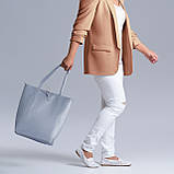 Шопер Takeasy Блакитний - Італійська жіноча м’яка сумка-шопер із натуральної шкіри без підкладки на блискавці з внутрішньою, фото 7