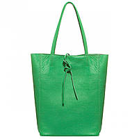 Шопер Takeasy Зелений - Італійська жіноча м’яка сумка-шопер із натуральної шкіри без підкладки на блискавці з внутрішньою кишенею