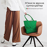 Шопер Takeasy Зелений - Італійська жіноча м’яка сумка-шопер із натуральної шкіри без підкладки на блискавці з внутрішньою кишенею, фото 4