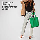 Шопер Takeasy Зелений - Італійська жіноча м’яка сумка-шопер із натуральної шкіри без підкладки на блискавці з внутрішньою кишенею, фото 6