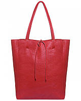 Шопер Takeasy Червоний - Італійська жіноча м’яка сумка-шопер із натуральної шкіри без підкладки на блискавці з внутрішньою кишенею