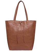 Шопер Takeasy Коричневий - Італійська жіноча м’яка сумка-шопер із натуральної шкіри без підкладки на блискавці з внутрішньою