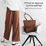Шопер Takeasy Коричневий - Італійська жіноча м’яка сумка-шопер із натуральної шкіри без підкладки на блискавці з внутрішньою, фото 4