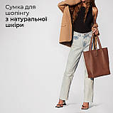 Шопер Takeasy Коричневий - Італійська жіноча м’яка сумка-шопер із натуральної шкіри без підкладки на блискавці з внутрішньою, фото 6