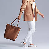 Шопер Takeasy Коричневий - Італійська жіноча м’яка сумка-шопер із натуральної шкіри без підкладки на блискавці з внутрішньою, фото 7