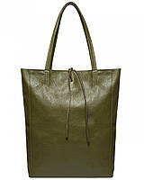 Шопер Takeasy Оливковий - Італійська жіноча м’яка сумка-шопер із натуральної шкіри без підкладки на блискавці з внутрішньою