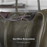 Шопер Takeasy Оливковий - Італійська жіноча м’яка сумка-шопер із натуральної шкіри без підкладки на блискавці з внутрішньою, фото 3