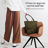 Шопер Takeasy Оливковий - Італійська жіноча м’яка сумка-шопер із натуральної шкіри без підкладки на блискавці з внутрішньою, фото 4