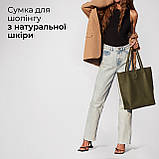 Шопер Takeasy Оливковий - Італійська жіноча м’яка сумка-шопер із натуральної шкіри без підкладки на блискавці з внутрішньою, фото 6
