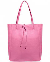 Шопер Takeasy Рожевий - Італійська жіноча м’яка сумка-шопер із натуральної шкіри без підкладки на блискавці з внутрішньою кишенею