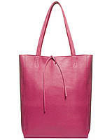 Шопер Takeasy Фуксія - Італійська жіноча м’яка сумка-шопер із натуральної шкіри без підкладки на блискавці з внутрішньою кишенею