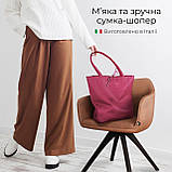 Жіноча Сумка-Шоппер на Блискавці з Натуральної Шкіри TAKEASY Фуксія Зроблено в ІТАЛІЇ Містка М'яка Без підкладки З кишенею, фото 5