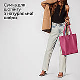Жіноча Сумка-Шоппер на Блискавці з Натуральної Шкіри TAKEASY Фуксія Зроблено в ІТАЛІЇ Містка М'яка Без підкладки З кишенею, фото 7