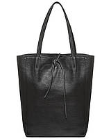 Шопер Takeasy Чорний - Італійська жіноча м’яка сумка-шопер із натуральної шкіри без підкладки на блискавці з внутрішньою кишенею