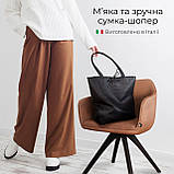 Шопер Takeasy Чорний - Італійська жіноча м’яка сумка-шопер із натуральної шкіри без підкладки на блискавці з внутрішньою кишенею, фото 4