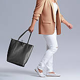 Шопер Takeasy Чорний - Італійська жіноча м’яка сумка-шопер із натуральної шкіри без підкладки на блискавці з внутрішньою кишенею, фото 7
