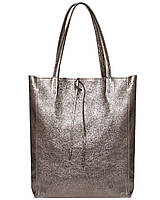 Шопер Takeasy Бронзовий - Італійська жіноча м’яка сумка-шопер із натуральної замші-металлік без підкладки на блискавці з
