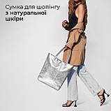 Шопер Takeasy Сріблястий - Італійська жіноча м’яка сумка-шопер із натуральної замші-металлік без підкладки на блискавці з, фото 6