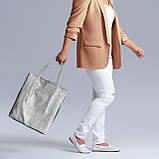 Шопер Takeasy Сріблястий - Італійська жіноча м’яка сумка-шопер із натуральної замші-металлік без підкладки на блискавці з, фото 7