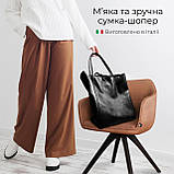 Жіноча Сумка-Шоппер на Блискавці з Натуральної Шкіри TAKEASY Блискучий чорний Зроблено в ІТАЛІЇ Містка М'яка Без підкладки З, фото 6