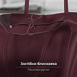 Шопер Takeasy Бургунді - Італійська жіноча м’яка сумка-шопер із натуральної шкіри без підкладки на блискавці з внутрішньою кишенею, фото 3