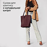 Шопер Takeasy Бургунді - Італійська жіноча м’яка сумка-шопер із натуральної шкіри без підкладки на блискавці з внутрішньою кишенею, фото 6