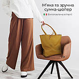 Жіноча Сумка-Шоппер на Блискавці з Натуральної Шкіри TAKEASY Гірчиця Зроблено в ІТАЛІЇ Містка М'яка Без підкладки З кишенею, фото 5