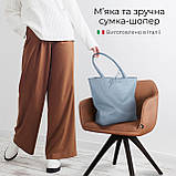 Шопер Takeasy Денім - Італійська жіноча м’яка сумка-шопер із натуральної шкіри без підкладки на блискавці з внутрішньою кишенею та, фото 4