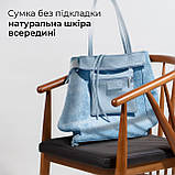 Шопер Takeasy Денім - Італійська жіноча м’яка сумка-шопер із натуральної шкіри без підкладки на блискавці з внутрішньою кишенею та, фото 5
