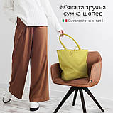 Шопер Takeasy Лимонний - Італійська жіноча м’яка сумка-шопер із натуральної шкіри без підкладки на блискавці з внутрішньою кишенею, фото 4