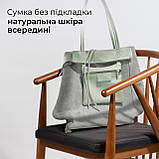 Жіноча Сумка-Шоппер на Блискавці з Натуральної Шкіри TAKEASY Сіро-м'ятний Зроблено в ІТАЛІЇ Містка М'яка Без підкладки З кишенею, фото 6