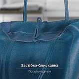 Шопер Takeasy Темно-синій з зеленим - Італійська жіноча м’яка сумка-шопер із натуральної шкіри без підкладки на блискавці з, фото 3