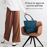 Шопер Takeasy Темно-синій з зеленим - Італійська жіноча м’яка сумка-шопер із натуральної шкіри без підкладки на блискавці з, фото 4
