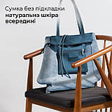 Шопер Takeasy Темно-синій з зеленим - Італійська жіноча м’яка сумка-шопер із натуральної шкіри без підкладки на блискавці з, фото 5