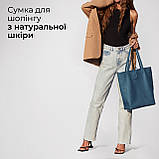 Шопер Takeasy Темно-синій з зеленим - Італійська жіноча м’яка сумка-шопер із натуральної шкіри без підкладки на блискавці з, фото 6