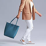 Шопер Takeasy Темно-синій з зеленим - Італійська жіноча м’яка сумка-шопер із натуральної шкіри без підкладки на блискавці з, фото 7