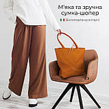 Шопер Takeasy Жовтогарячий - Італійська жіноча м’яка сумка-шопер із натуральної шкіри без підкладки на блискавці з внутрішньою, фото 4