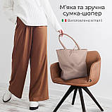Шопер Takeasy Тілесний - Італійська жіноча м’яка сумка-шопер із натуральної шкіри без підкладки на блискавці з внутрішньою кишенею, фото 4