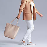 Шопер Takeasy Тілесний - Італійська жіноча м’яка сумка-шопер із натуральної шкіри без підкладки на блискавці з внутрішньою кишенею, фото 7