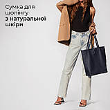 Жіноча Сумка-Шоппер на Блискавці з Натуральної Шкіри TAKEASY Темно-синій Зроблено в ІТАЛІЇ Містка М'яка Без підкладки З кишенею, фото 7