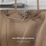 Шопер Takeasy Тауп - Італійська жіноча м’яка сумка-шопер із натуральної шкіри без підкладки на блискавці з внутрішньою кишенею та, фото 3