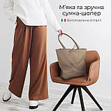 Шопер Takeasy Тауп - Італійська жіноча м’яка сумка-шопер із натуральної шкіри без підкладки на блискавці з внутрішньою кишенею та, фото 4