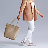 Шопер Takeasy Тауп - Італійська жіноча м’яка сумка-шопер із натуральної шкіри без підкладки на блискавці з внутрішньою кишенею та, фото 7