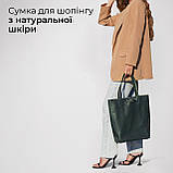 Жіноча Сумка-Шоппер на Блискавці з Натуральної Шкіри TAKEASY Темно-зелений Зроблено в ІТАЛІЇ Містка М'яка Без підкладки З кишенею, фото 7