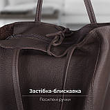 Шопер Takeasy Шоколадний - Італійська жіноча м’яка сумка-шопер із натуральної шкіри без підкладки на блискавці з внутрішньою, фото 3