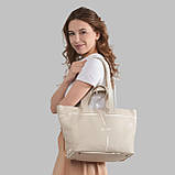 Шопер Takeasy Бежевий - Італійська жіноча м’яка сумка-шопер із натуральної шкіри з двома парами ручок на блискавці з підкладкою, фото 2