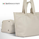 Шопер Takeasy Бежевий - Італійська жіноча м’яка сумка-шопер із натуральної шкіри з двома парами ручок на блискавці з підкладкою, фото 3