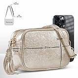 Крос-боді Takeasy Золотисто-сріблястий - Італійська жіноча м’яка сумка крос-боді із натуральної замші-металлік на блискавці з, фото 2