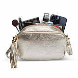 Крос-боді Takeasy Золотисто-сріблястий - Італійська жіноча м’яка сумка крос-боді із натуральної замші-металлік на блискавці з, фото 3